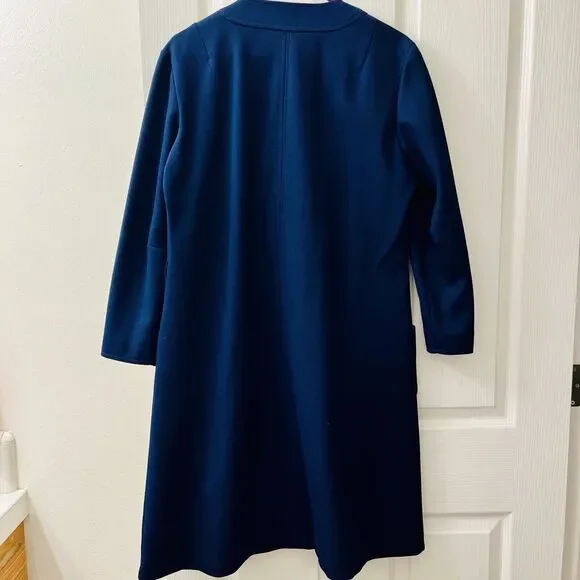 Vtg Butte Knit A Line Dress Dacron Polyester Gogo Mod 60s Navy Blue Smock Coat - Picture 3 of 9